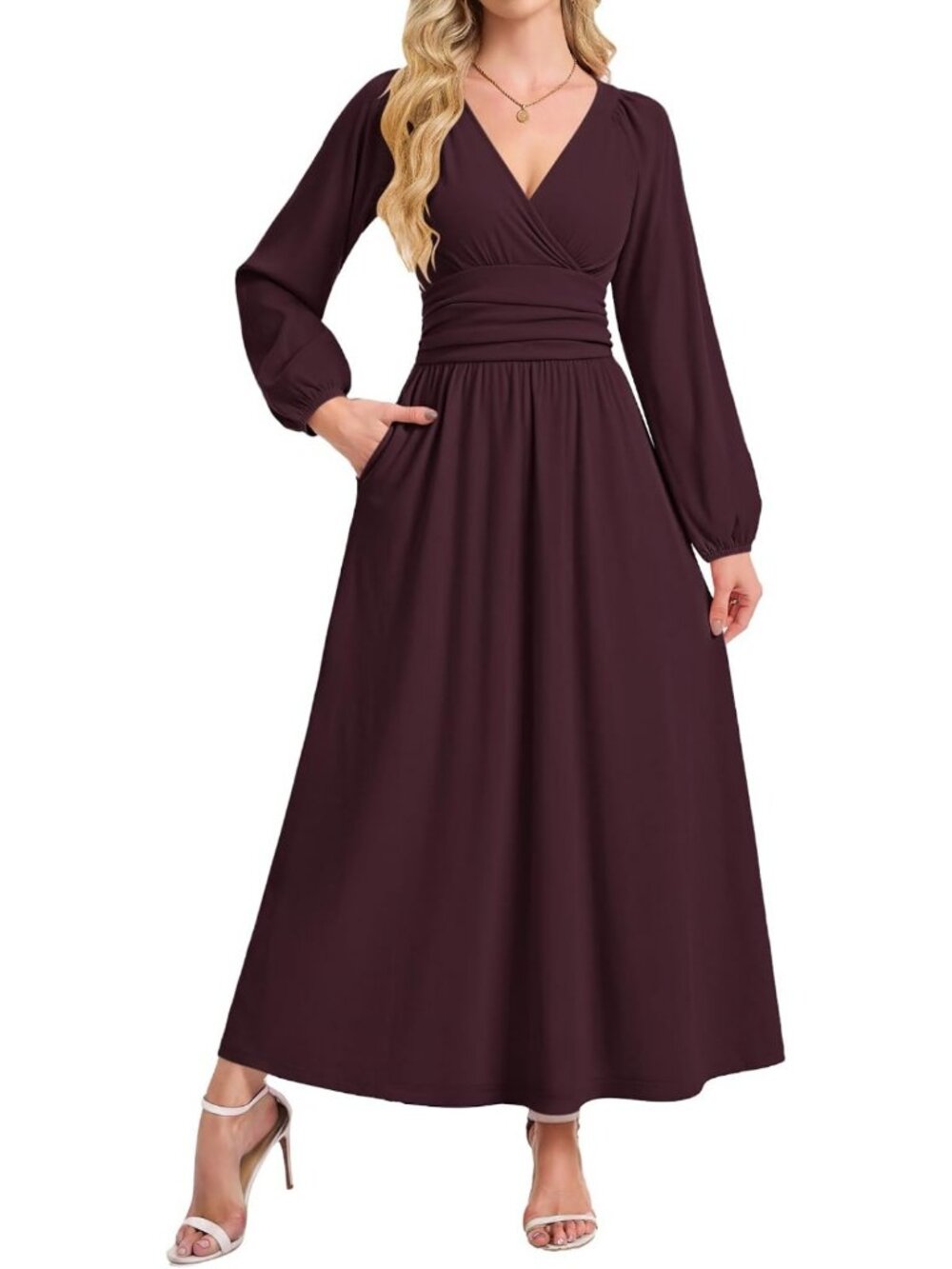 Chic Long Sleeve Maxi Dress for Women - Elegant Wrap Style for Fall & Winter